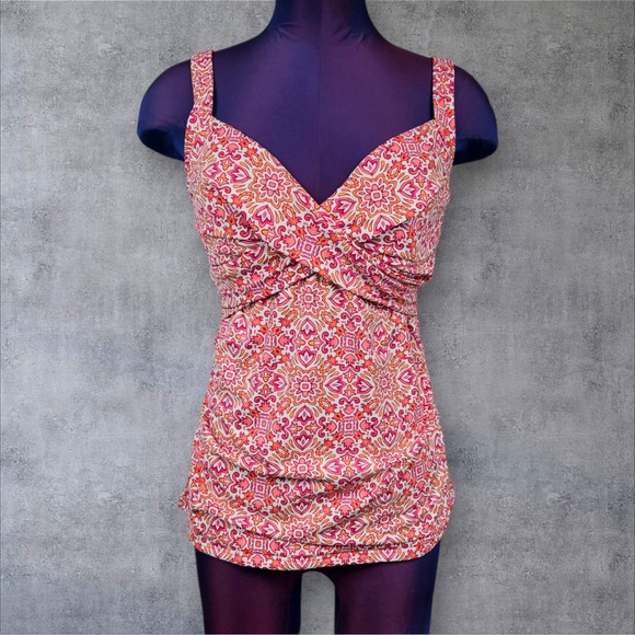 Lands' End Other - Lands' End Pink & Orange Shirred Tankini Top Size 6L Women's Swim Suit N37